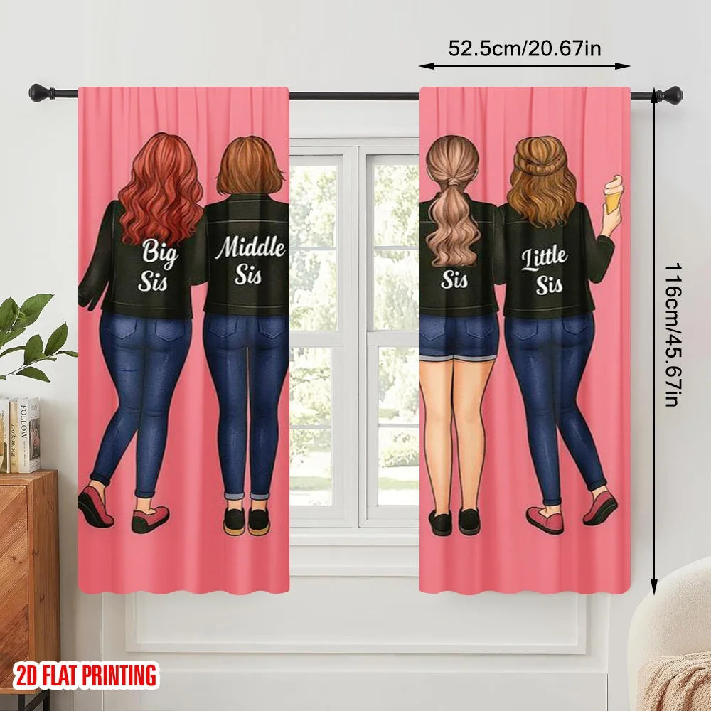 2pcs,2D plane printing Curtain Popular Sisters Together Versatile Durable Polyester (without rod) Art Deco Festive for Room,