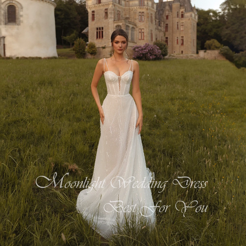 Elegant Sweetheart Lace A-Line Wedding Dresses Women 2026 Spaghetti Straps Open Back Sweep Train Vestidos De Novia Customized