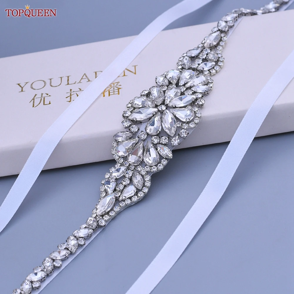 TOPQUEEN S489 Bridal Belt for Women Party Evening Wedding Dresses Sparkly Rhinestone Applique Sash Brides Femal Accessories