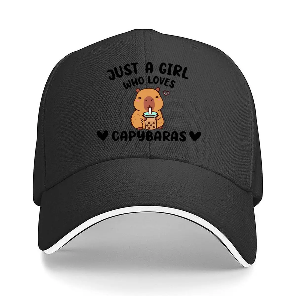 Just A Girl Who Loves Capybaras Boba Drink Heart Sandwich Baseball Cap Women Unisex Male