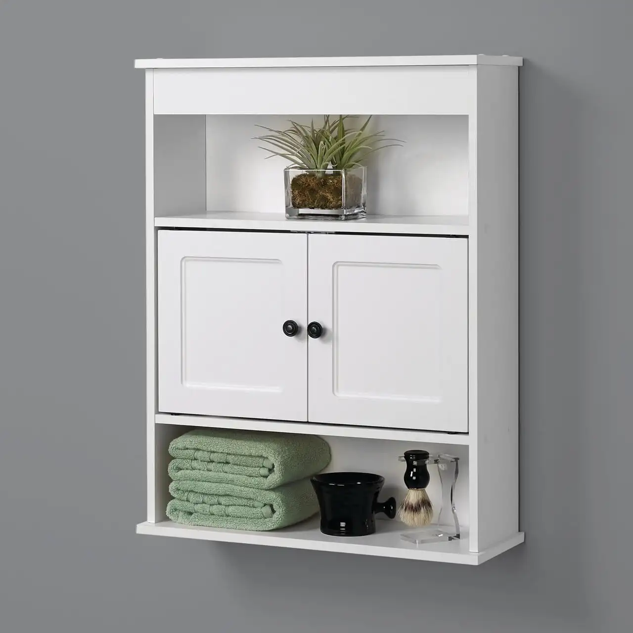 Engineered Wood Bathroom Wall Cabinet with 3 Shelves, White