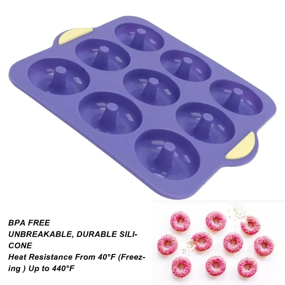 Food-Grade Silicone Silicone Donut Pan 9-Cavity Design Built-In Center Posts Donut Baking Mold Non-Stick Surface