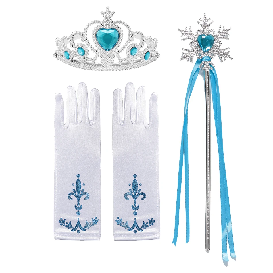 Baby Girls Elsa Anna Princess Accessories Kids Magic Wand Crown Cosplay Snow White Rapunzel Tiara Gloves Party Supplies Sets