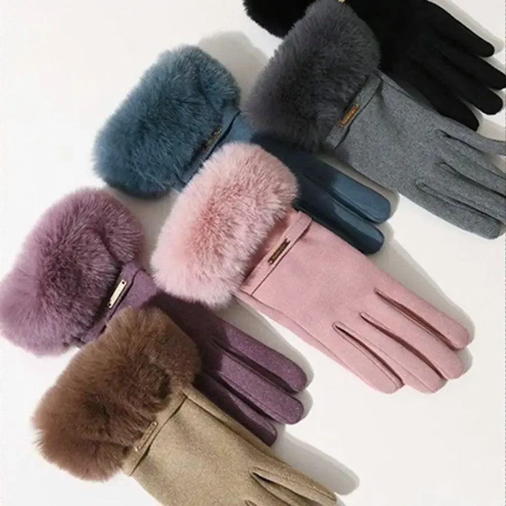 Dames touchscreen winter dameshandschoenen namaakbont fluweel dikker warme wanten thermische ski winddichte handschoenen fietsaccessoires