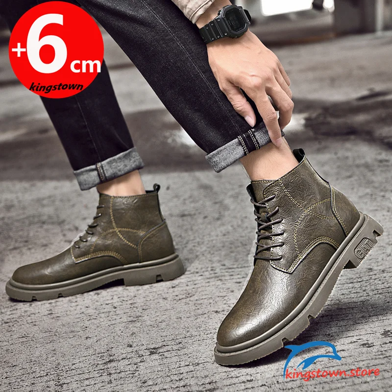 Man  Ankle Boots Leather Winter Men Height Increase Insoles 6cm Elevator Shoes Outdoor Sneakers