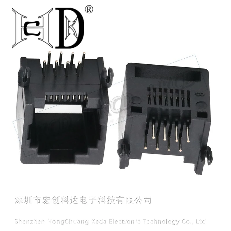 2PCS RJ11 8P8C plastic telephone socket 623 90 degree horizontal telephone interface socket black telephone socket