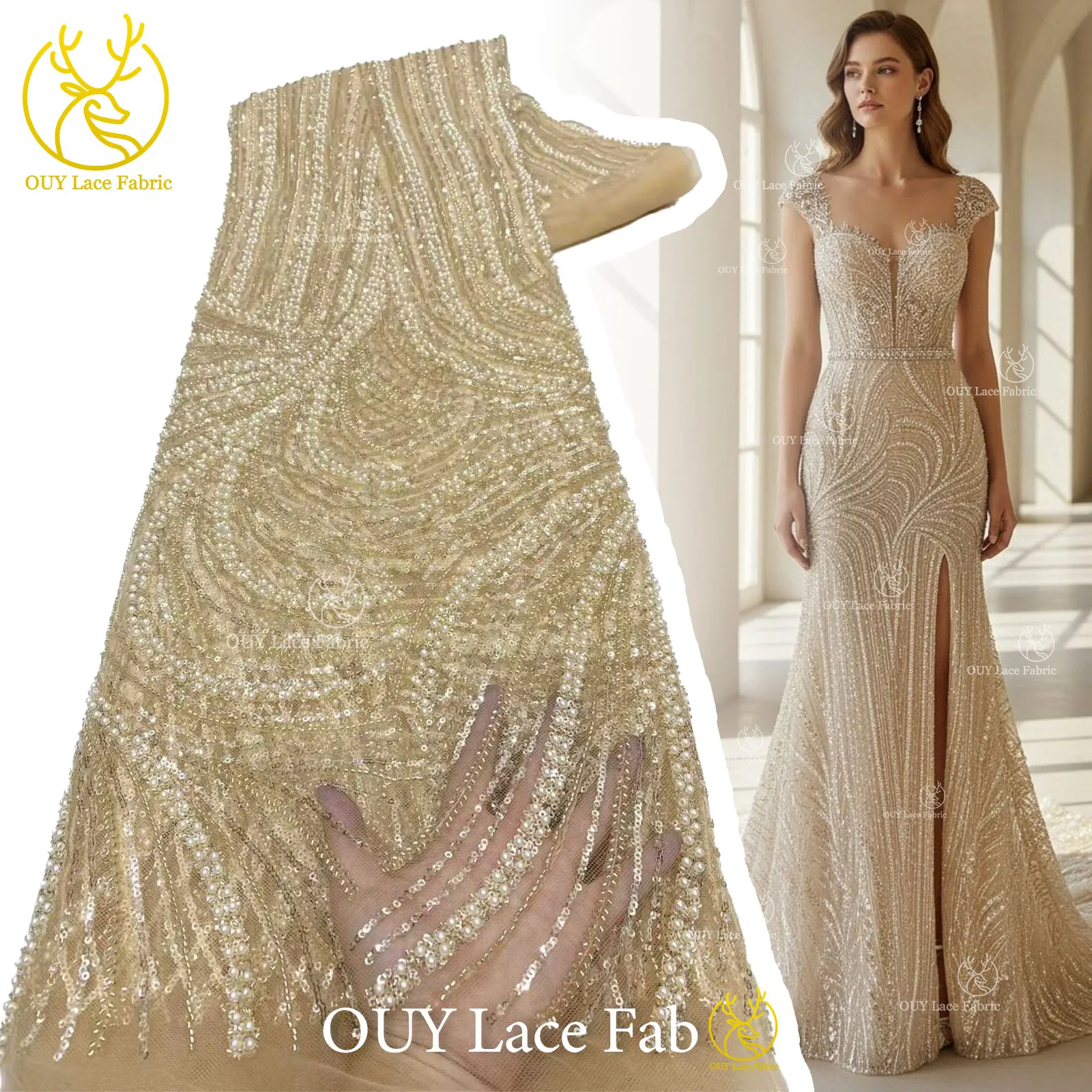 

African Lace Fabric 2026 High Quality French Groom Beaded Lace Fabric 5 Yards Nigeria Tulle Sequin Lace Party Wedding Dresses