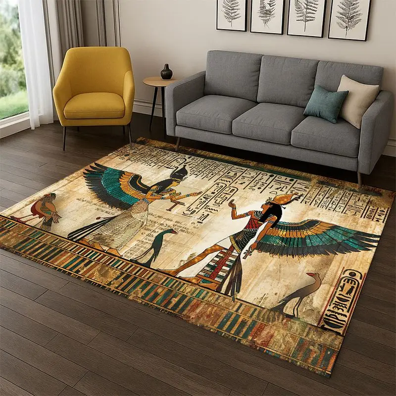 Egyptian Mythological mural pictograph Carpet Rug for Bedroom Living Room Sofa Playroom Doormat Home Decor,Kid Area Rug Non-slip