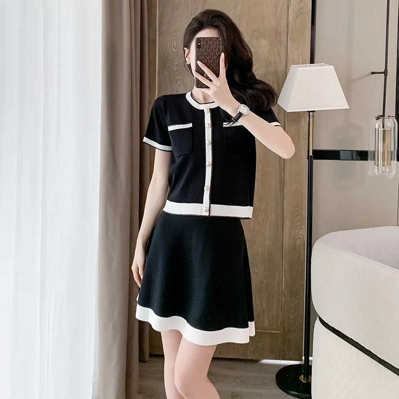 

Женское платье с коротким рукавом, повседневный комплект из двух предметов с юбкой, Новинка лета