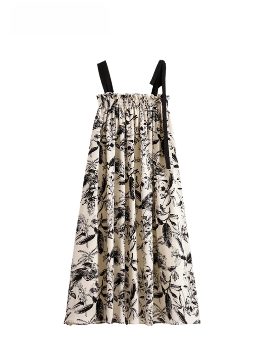 

Cara CLUB plus Size Floral Print off Shoulder Strap Dress Women Summer Loose Slimming Midi Skirt Sweet Style Casual Polyester...