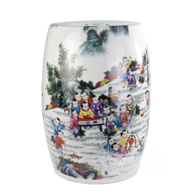 

Ceramic handmade pastel figure carved copper coin ceramic stool courtyard ornament