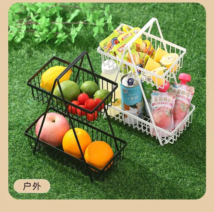 For double-layer storage hand basket wrought iron storage rack Multifunctional three-layer storage basket rack