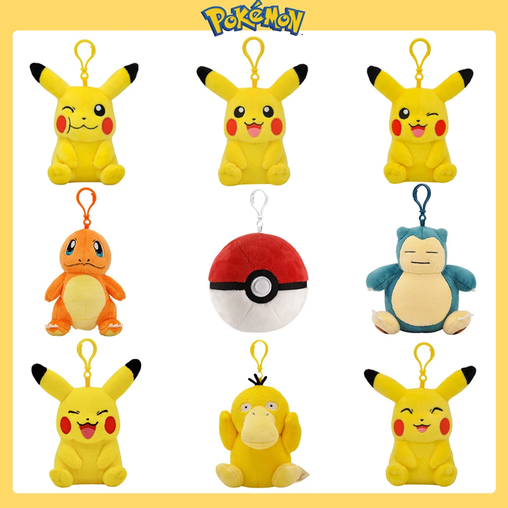 Pokemon Original Pendant Soft Plush Toy Pikachu Charmand Snorlax Poké Ball Backpack Shoulder Bag Cute Ornament Doll Xmas Gift