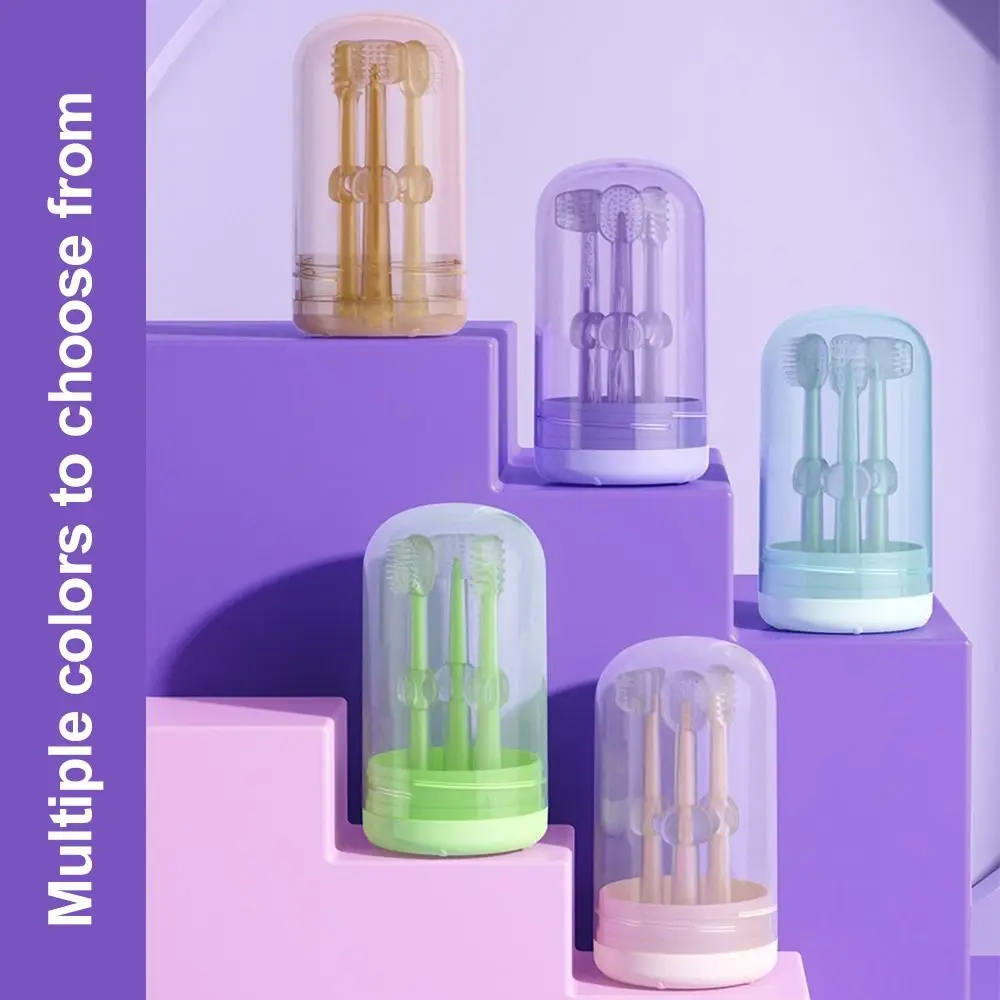 3pcs/set Soft Silicone Toothbrush Easy Clean Safe Infant Toddler Oral Care Care Set Multi-Angle Cleaning