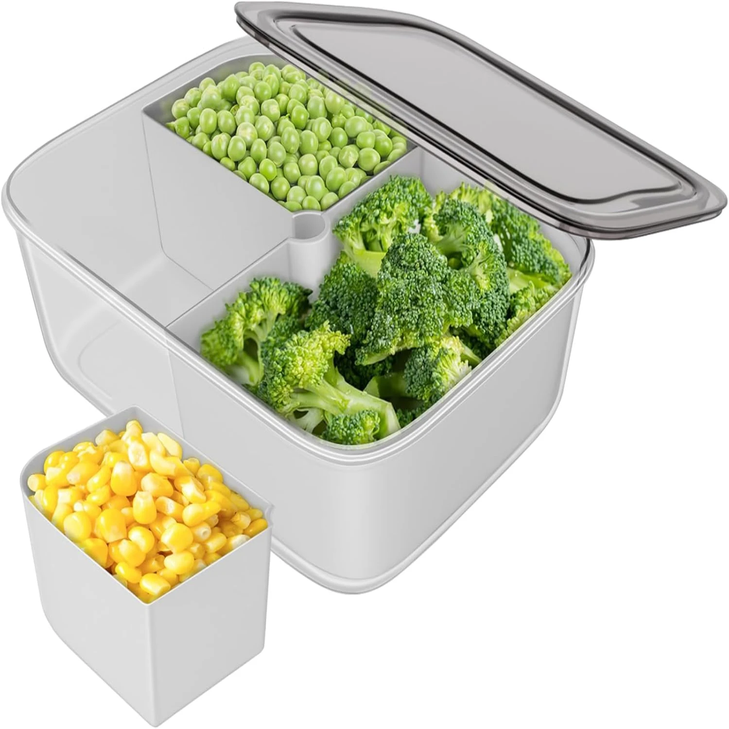 

® Veggie Tray with Lid, Divided Serving Tray Container with Removable Compartments for Food of Fruits/Vegetables/Snacks, DISH