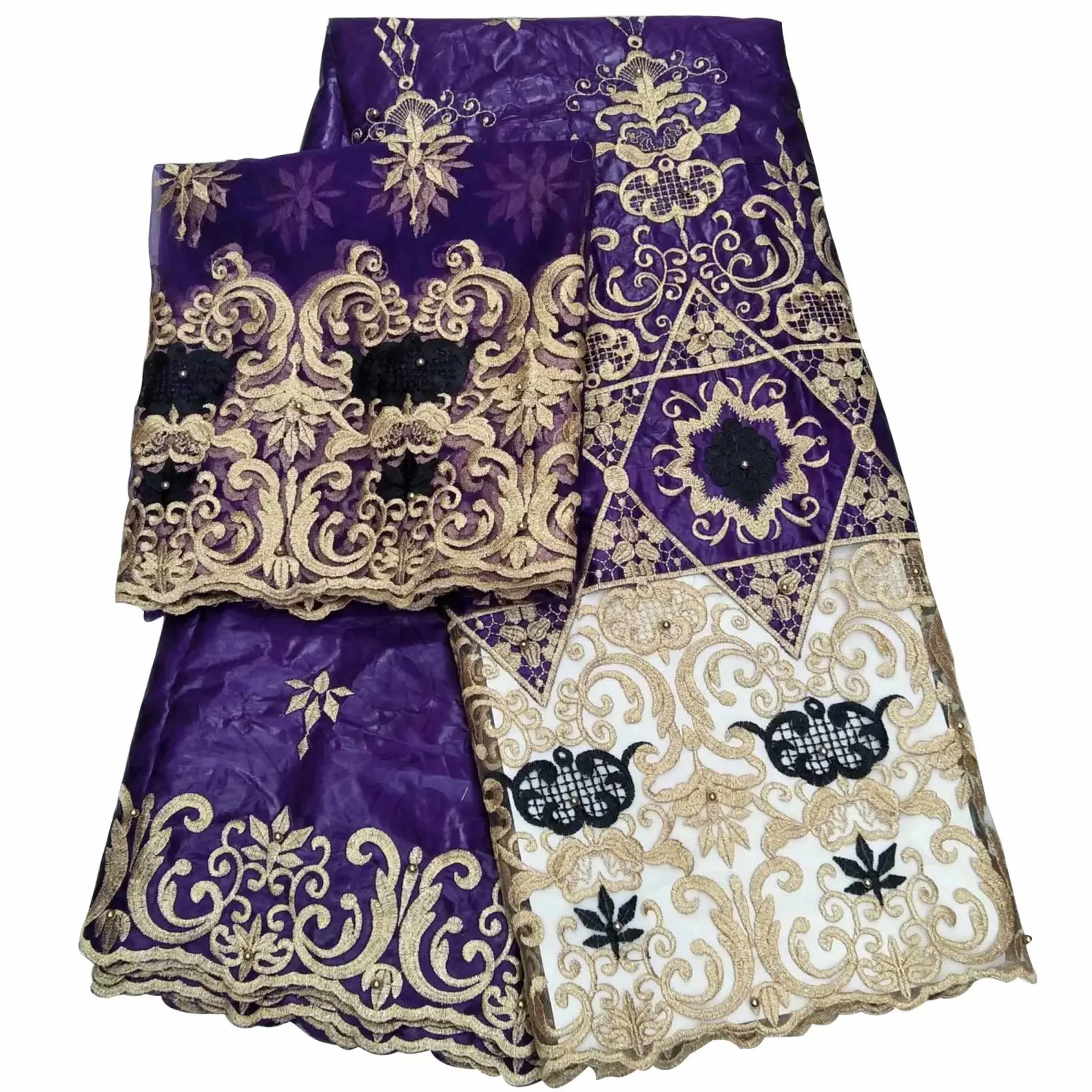 

Tissu Broderie Дубай вышитые ткани Базен Riche ткани африканский тюль кружево нигерийский геле головной убор свадьба 5 + 2 ярда/лот