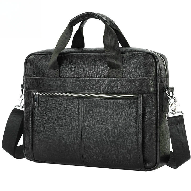 Men's genuine leather handbag for business trips and official documents 15-inch laptop bag Cowhide crossbody bag on the shoulder