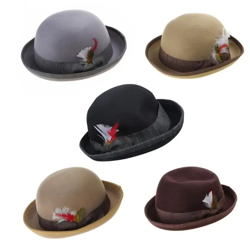 652F Fedora Top Hat Black Short Brim Dress Up Round Top Hat Surprise Gift for Boyfriend Father Uncle Casual Cap