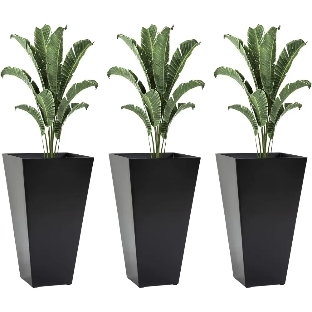 

Outsunny Set of 3 Tall Planters with Drainage Hole, 28" Outdoor Flower Plant Pots, Indoor Planters for Porch Patio and Deck, Bla