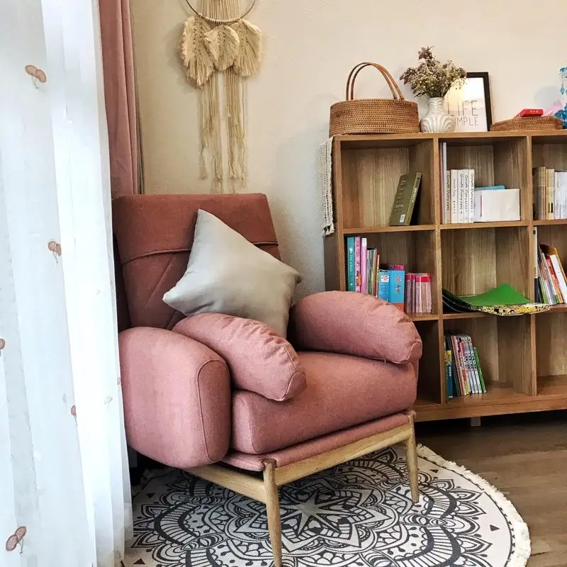 

Single sofa Nordic small apartment solid wood living room removable and washable fabric sofa