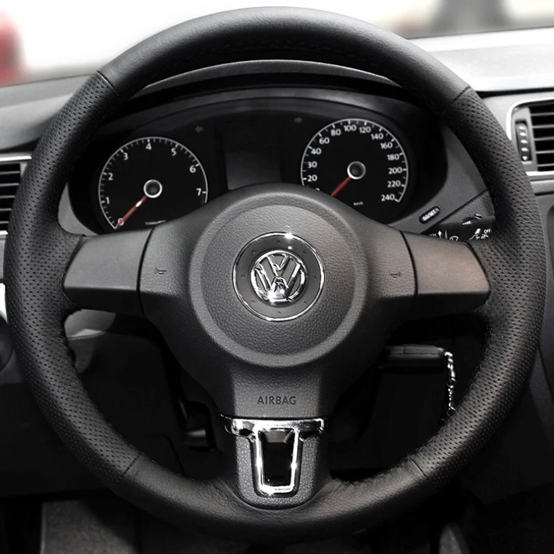 

For Volkswagen Old Sagitar Bora Jetta Golf 6 Polo Santana Custom Leather Anti-skid Hand-sewn Steering Wheel Cover Auto Interior