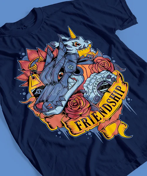 Anime T Shirt Japanese unisex Digimon Gabumon & MetalGarurumon