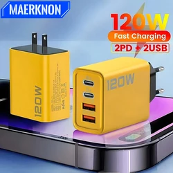 Total 120W USB Charger Type C Fast Charging Wall Charger Adapter For iPhone Samsung Xiaomi Quick Charge EU/US Plug Wall Charger