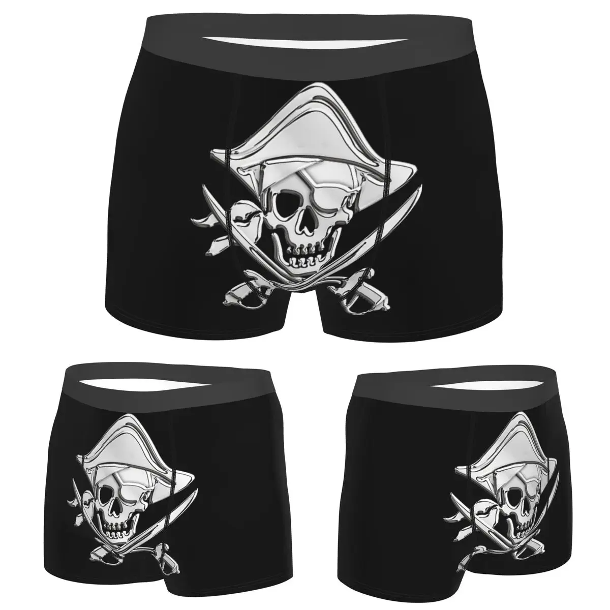 

Boxer Underpants Shorts Chrome Nautical Pirate Crossbones Panties Men's Breathable Underwear for Homme Man Boyfriend Gift
