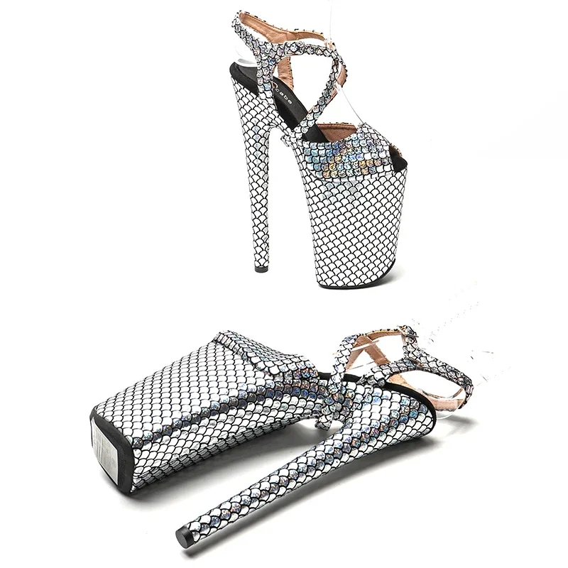 Leecabe 23CM/9inches Shiny  PU upper open toe fashion trend Platform  High Heels stripper heel Pole Dance Sandals  shoes