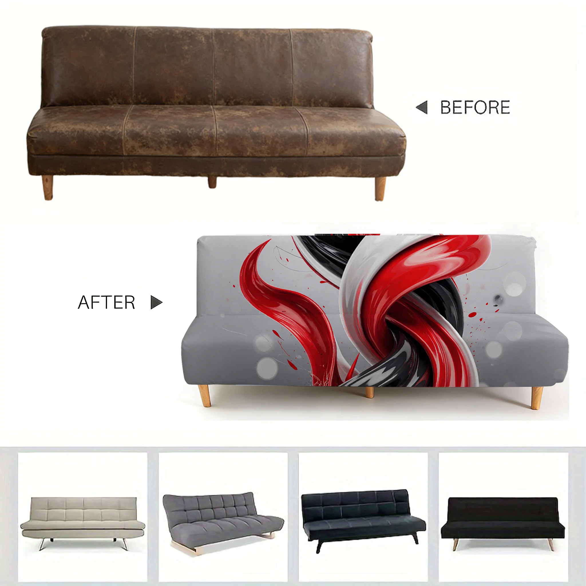 Interwoven fluid printing elastic sofa bed cover, living room sofa bed cover, dustproof machine washable sofa bed cover 5