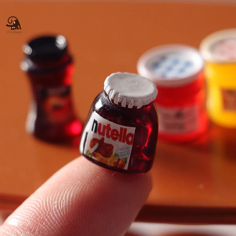 4Pcs 1:12 Dollhouse Miniature Coffee Can Bread Spread Fruit Sauce Jam Food Model Kitchen Decor Toy Doll House Accessories