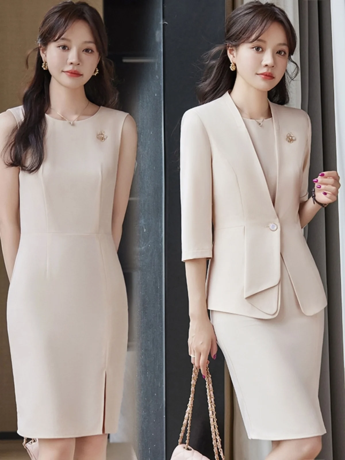 

Apricot Color Women's Suit Jacket Professional Formal Workwear Dress Set Spring New Arrival Slim Fit Style Regular Sleeve