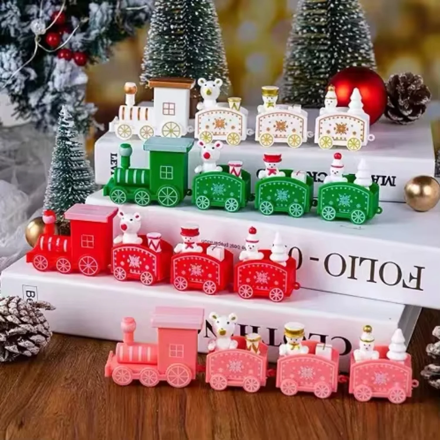 Merri Christmas Train Plastic ornaments, home Christmas cake decoration, children gifts, Navidad party,