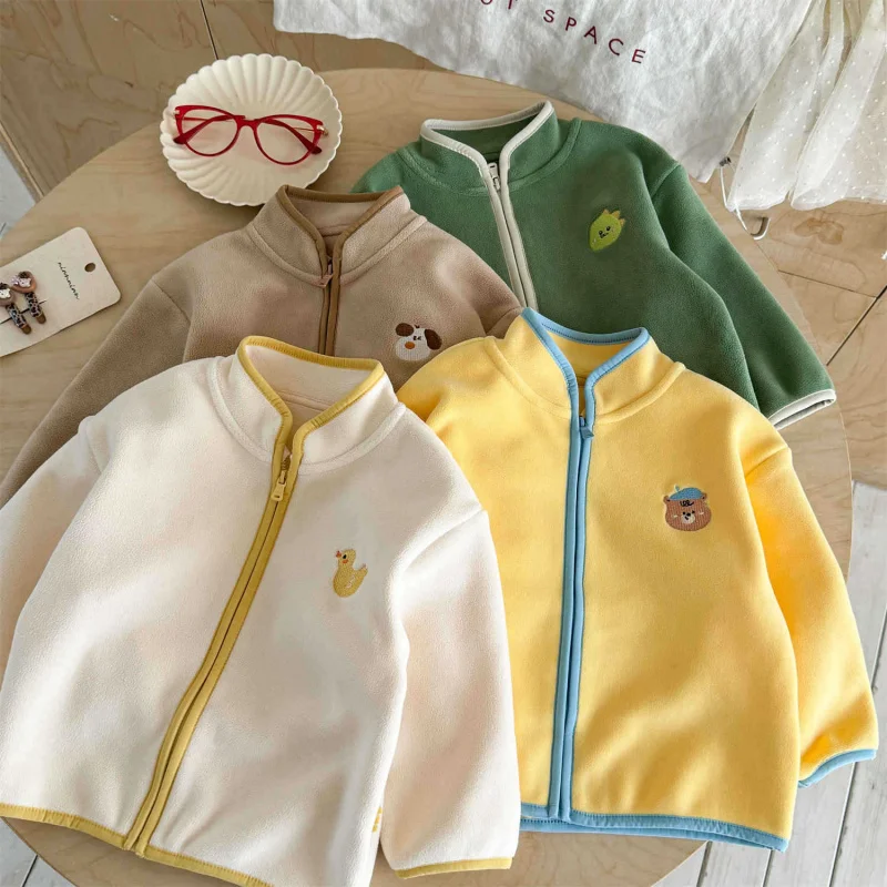 

01-Sweet Girl's Coat Baby Autumn Winter Spring Top Girl's Stylish Winter Clothing Children's Thickened Fleece Polar Fleece Trend