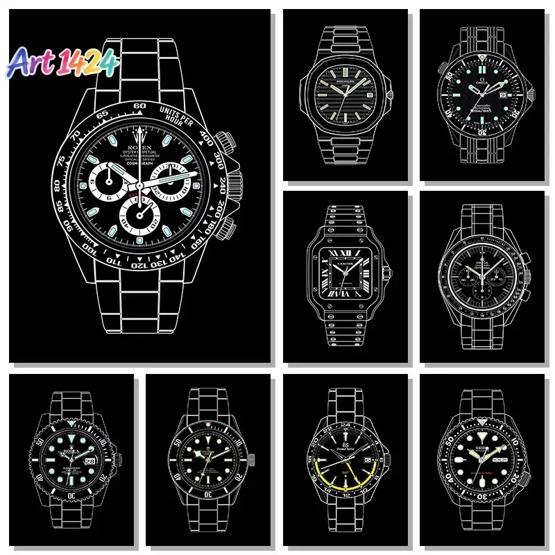 Watches Outlines Posters Modern Design Simple Art Prints Canvas Painting Home Wall Decoration Picture for Living Bedroom Office