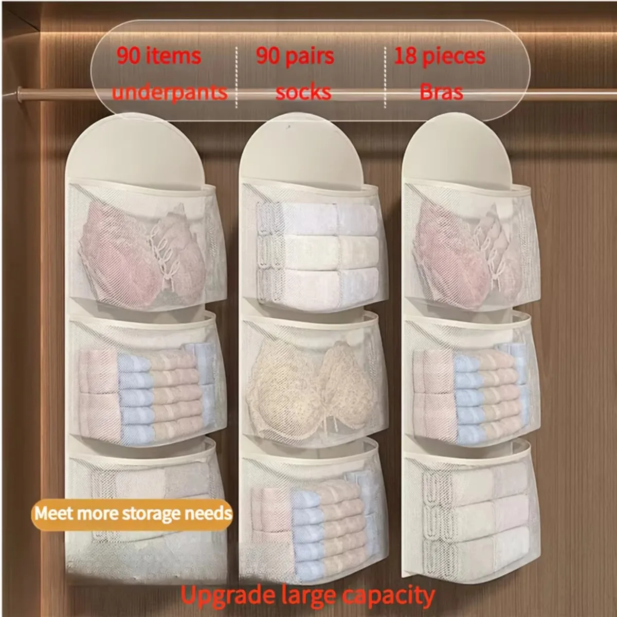 1/2pcs Storage Mesh Bag Underwear Hanging Bag Wardrobe Hanging Bag Sundry Multilayer Storage Bag for Dormitory Home Wall-Mounted