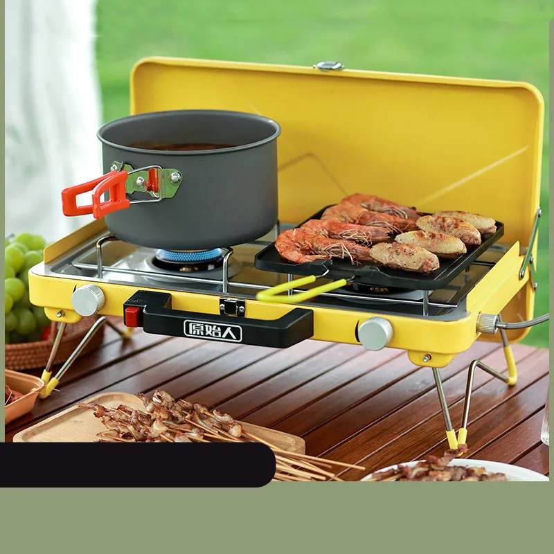 

Cassette Type Outdoor Portable Gas Stove Field Camping Double Ended Grill BBQ Picnic Cooking Utensils Automatic Ignition Device