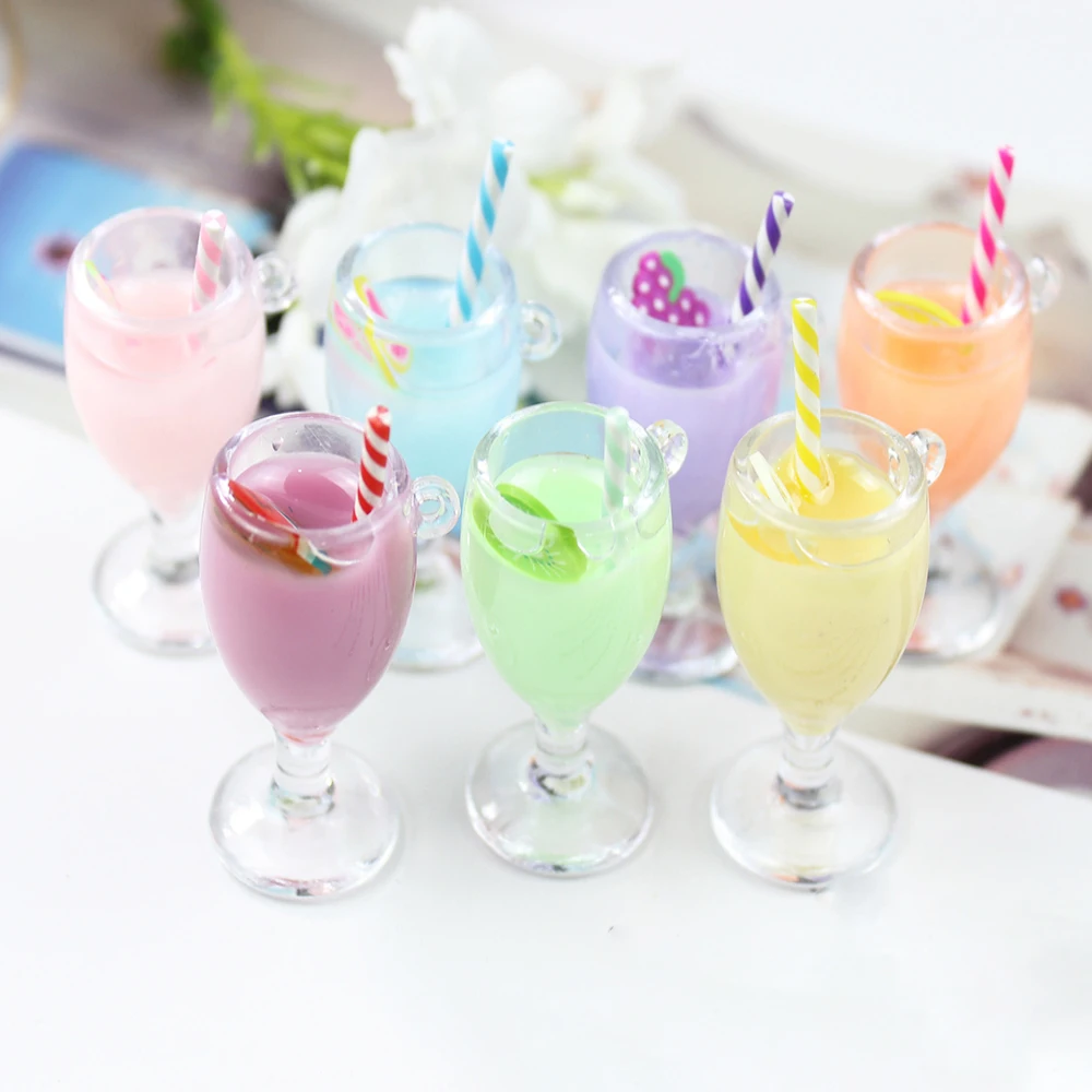 8Pcs/Lot Resin 3D Drink Charms Milkshake Fruit Goblets Pendant For Earring Keychain Diy Jewlery Findding Accessories