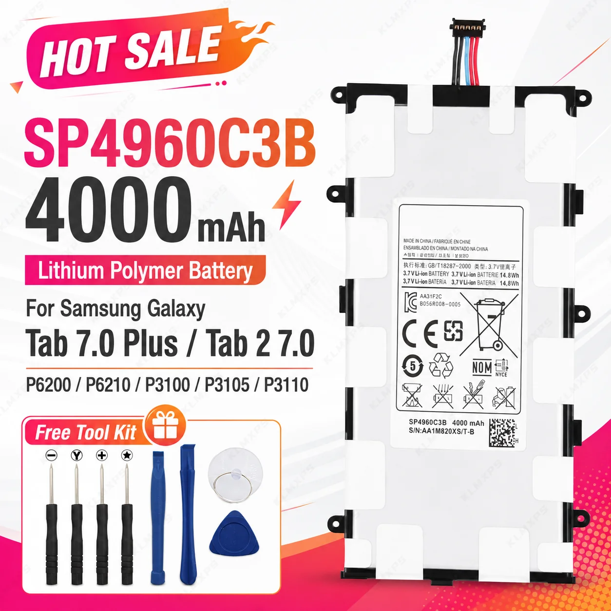 Replacement Tablet Battery SP4960C3B 4000mAh For Samsung Galaxy Tab 2 7.0 7.0 Plus GT-P3100 P3100 P3110 P6200