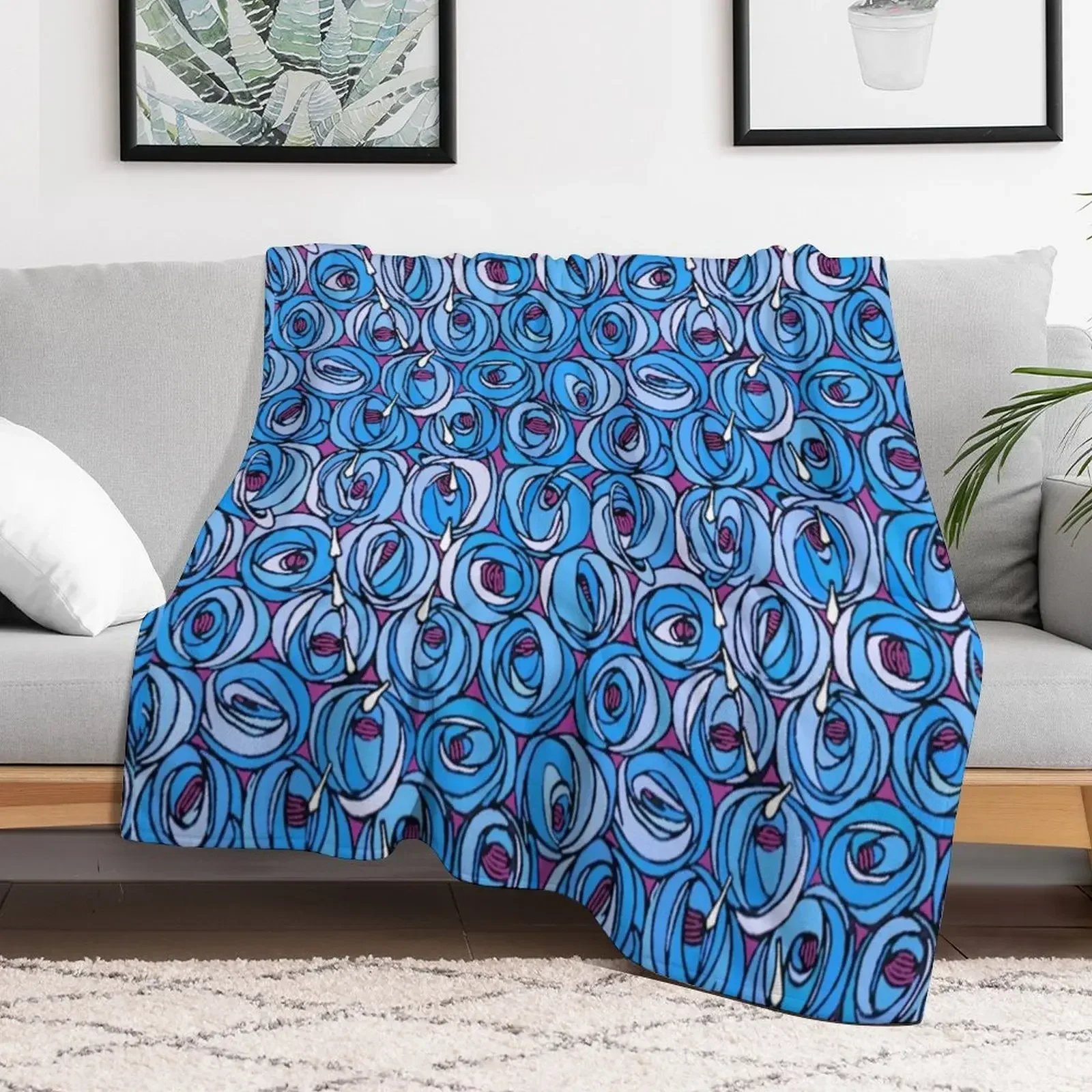 

Charles Rennie Mackintosh flowers design, blue, white,red Throw Blanket Sofa Summer Blankets Bed covers for babies Blankets