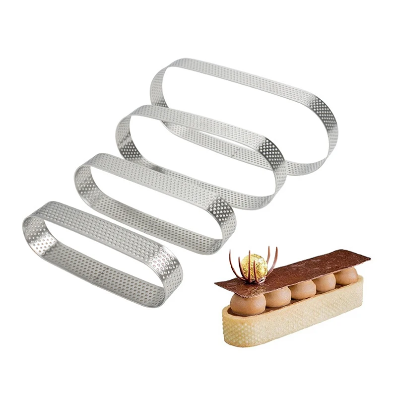1pcs Perforated Cake Mousse Mold Cookies Cutter Oval Muffin Tart Rings Stainless Steel Cake Mold Pastry Quiche Baking Mold