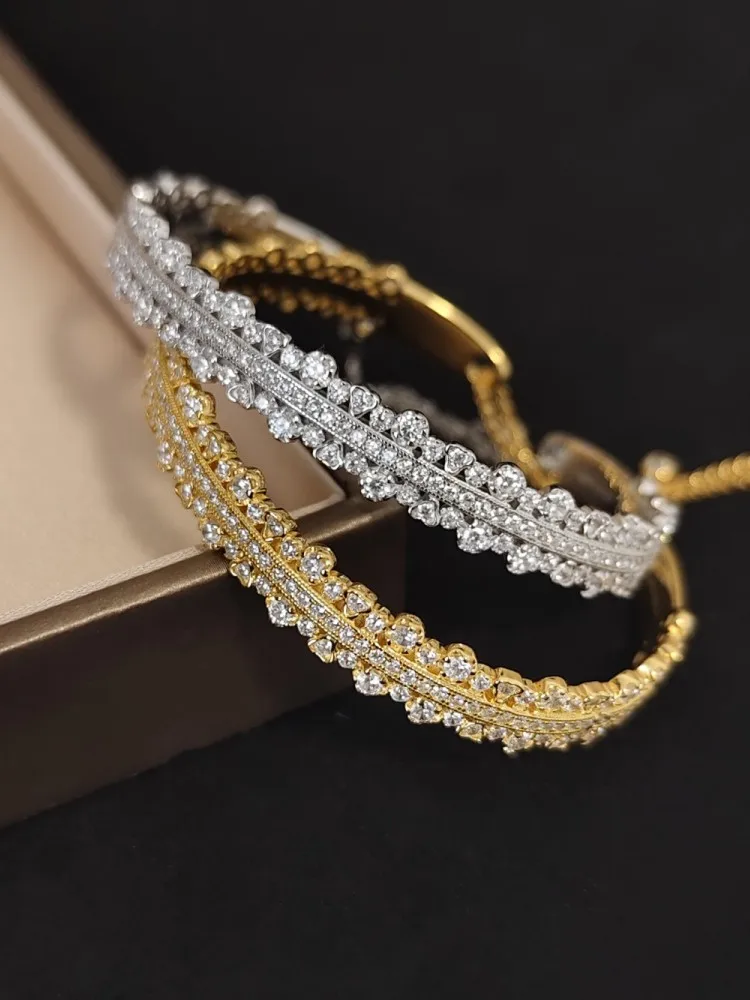 Shiny Diamonds Bracelet Women Open Adjustable Bracelet 925 Sterling Silve Bracelets Elegant Ladies Office Work Jewelry Accessory
