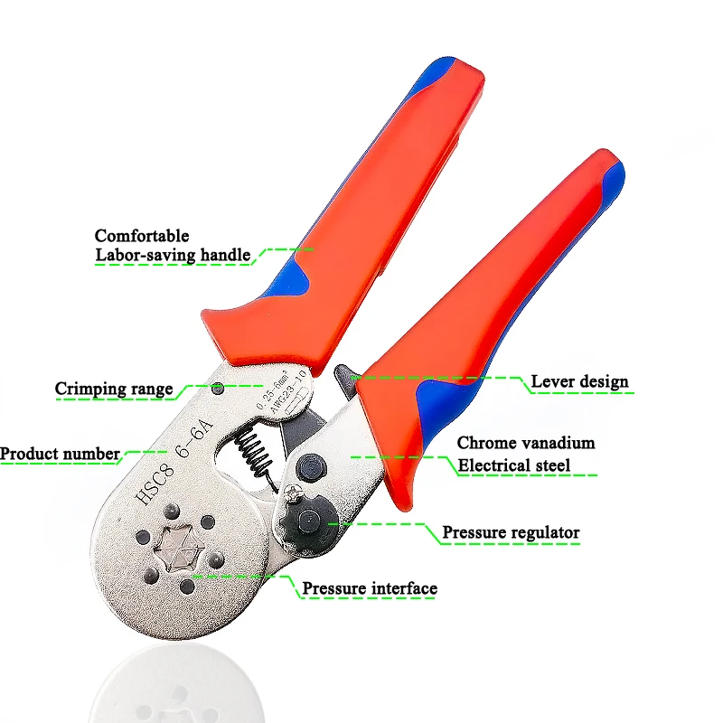 Crimping Tool Tubular Terminal Mini Pliers HSC8 6-4/6-6 0.25-6mm²23-10AWG High Precision Terminal Clamp Set