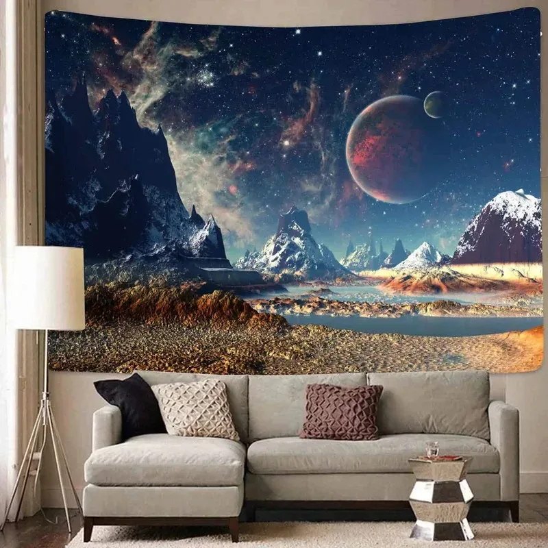 Cosmic Sci Fi Pyramid Tapestry Starry Sky Planets Egyptian Pyramid Elements Bedroom Esports Room Wall Decor Tapestry