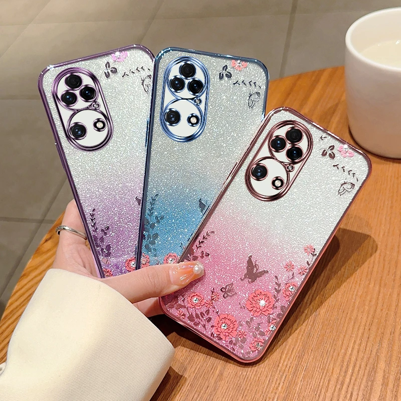 Flower Luxury Electroplated Glitter Phone Case For Huawei P50 P50 Pro For Huawei P50 Pro Protective Shell Clear Shockproof Cover