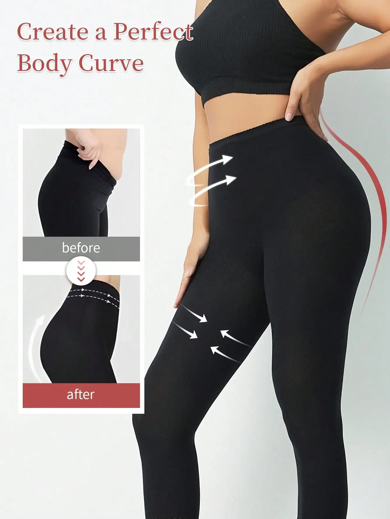 Women Black Shaping Pantyhose Calf Hollow Mesh Design High Waist Tummy Control Butt Lifting Footed Tights