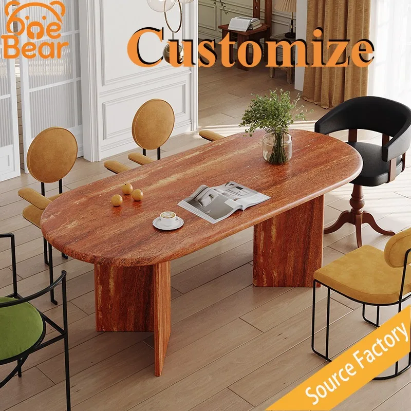 Matte Surface Marble Dining Table Anti-slip Stone Top Minimalist Style Table for Apartment Dining Area