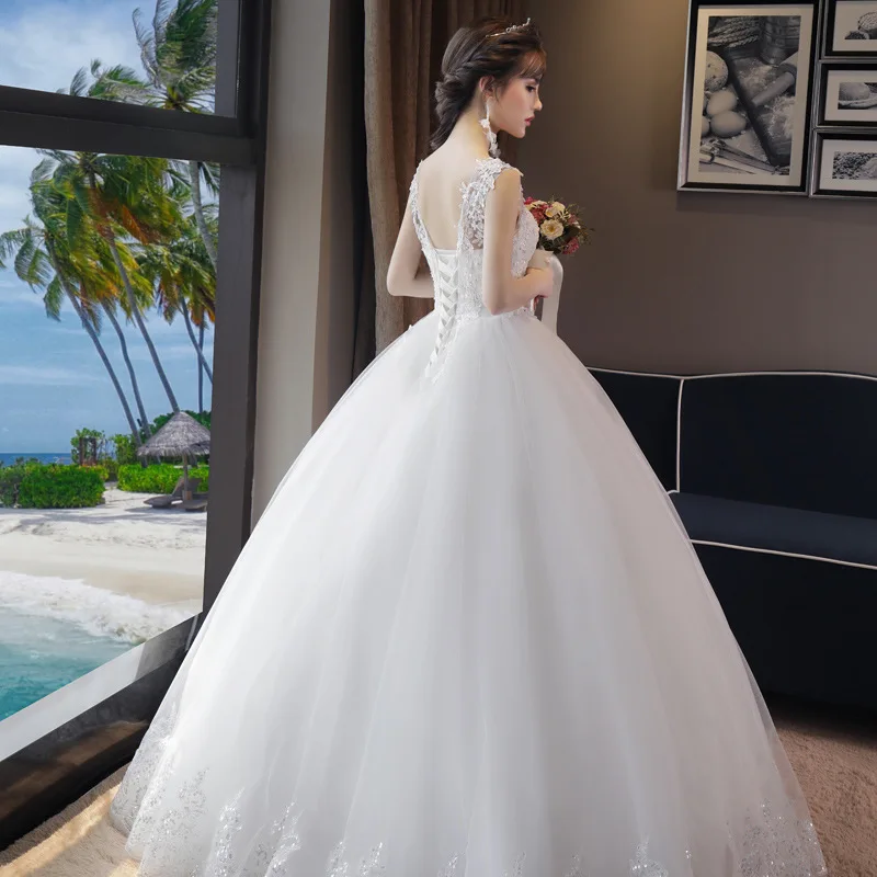 Elegant Laceชุดแต่งงานTulleคลาสสิกVคอแขนกุดVestido De Noiva Elegant SimpleยาวRobe Mariage Femme Plusขนาด