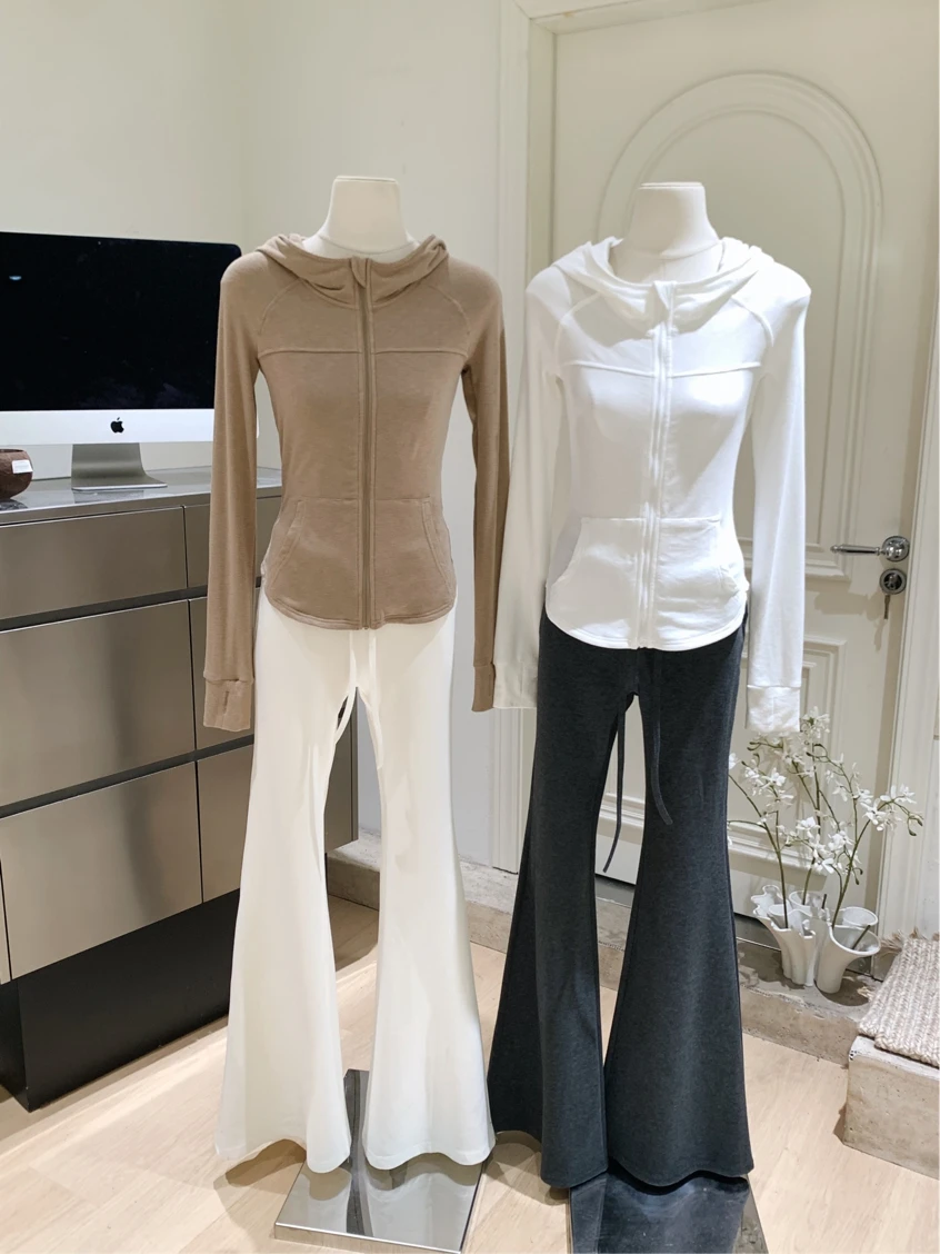 

Женская элегантная вязаная толстовка с длинным рукавом на молнии, верхняя одежда, женская весенне-осенняя однотонная кардиган с капюшоном и длинными рукавами