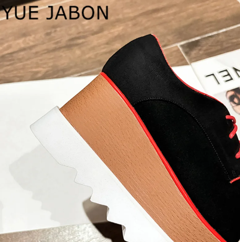 Black Red Suede Cow Leather Vulcanize Women Casual Platform Wedge Chunky Sneakers Spring Autumn Height Increasing Grey Shoes